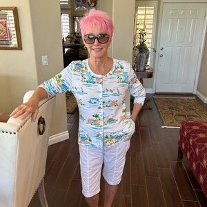 Line Two | Button Front Cardigan‎ | Tropical Print NWOT